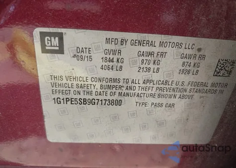 2016 Chevrolet Cruze Limited Lt from USA, damaged, VIN 1G1PE5SB9G7173800